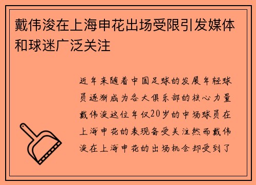 戴伟浚在上海申花出场受限引发媒体和球迷广泛关注